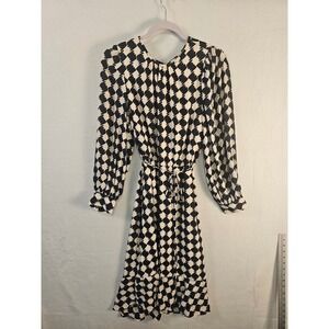 Ann Taylor Black & Beige Print Long Sleeve Midi Dress Size 12 Career